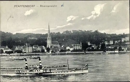 Ak Pfaffendorf Koblenz, Rheinansicht, Rheindampfer, Kirche, Wohnhäuser