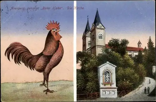 Ak Arenberg Koblenz, Roter Hahn, Kirche, Passanten