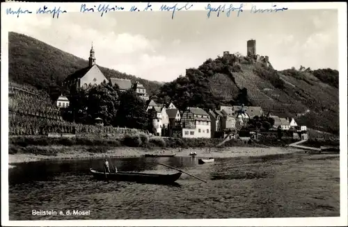 Ak Beilstein in Rheinland Pfalz, Kirche, Wohnhäuser, Turm, Burg, Ruine, Boot