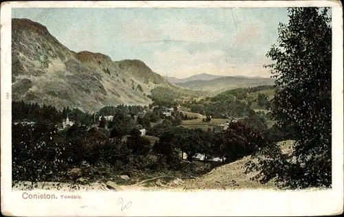 Ak Coniston England, Yewdale, Landschaftspanorama