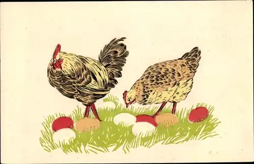 Präge Ak Hühner, Eier, Ostern