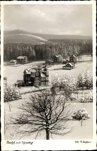 Ak Oberhof im Thüringer Wald, Wintersportplatz, Winter, Schnee, Häuser, Bäume, Berge