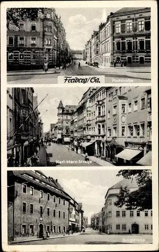 Ak Freiberg in Sachsen, Poststraße, Karl Marx Straße, Burgstraße