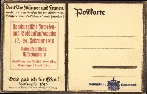 Künstler Ak Hamburgische Juwelen und Goldankaufswoche 1918, Händler