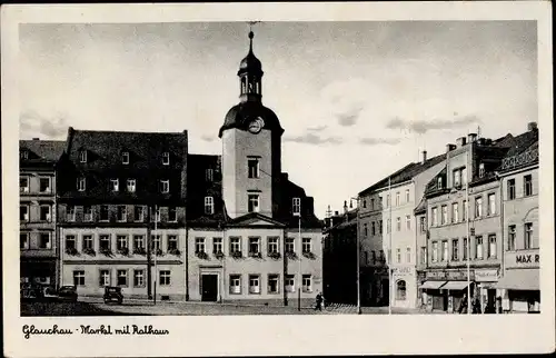 Ak Glauchau in Sachsen, Markt mit Rathaus