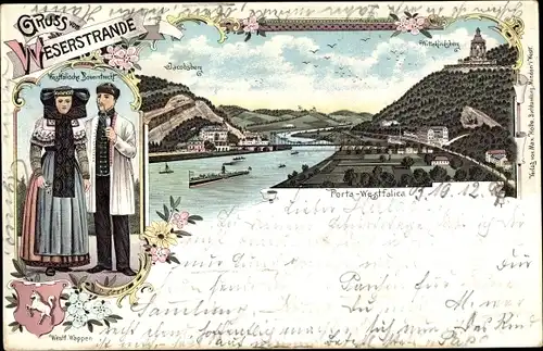 Litho Porta Westfalica in Nordrhein Westfalen, Jacobsberg, Wittekindsberg, Bauerntracht