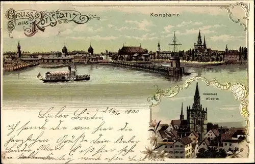 Litho Konstanz am Bodensee, Hafen, Münster