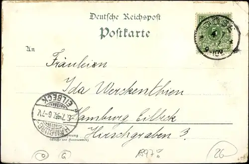 Litho Cuxhaven in Niedersachsen, Alte Liebe, Leuchtturm, Dampfer, Kriegerdenkmal