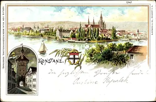 Litho Konstanz am Bodensee, Stadtpanorama, Schnetztor