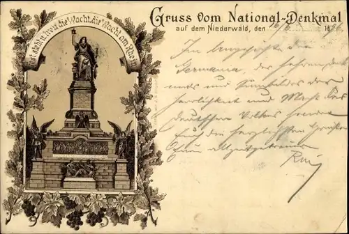 Litho Rüdesheim am Rhein Hessen, Nationaldenkmal Niederwald