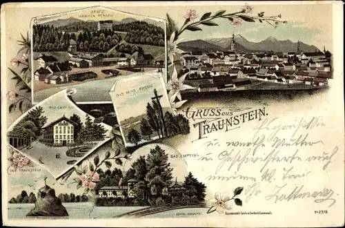 Litho Traunstein in Oberbayern, Spatz' Mädchenpension, Bad Empfing, Das hohe Kreuz