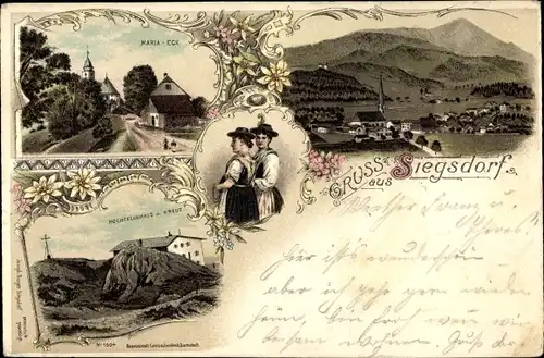 Litho Siegsdorf in Oberbayern, Maria Eck, Hochfellnhaus, Kreuz