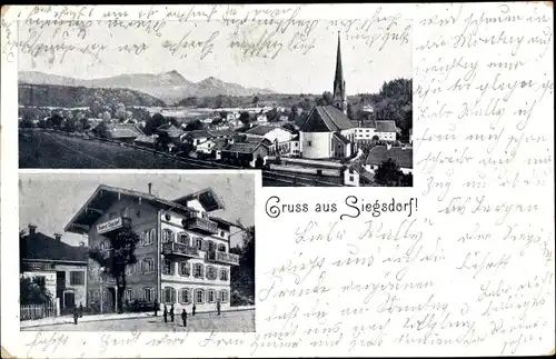 Ak Siegsdorf in Oberbayern, Brauerei Siegsdorf, Gesamtansicht, Kirche