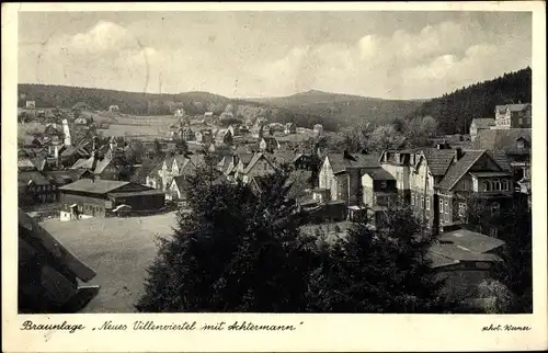 Ak Braunlage im Oberharz, Totalansicht vom Ort, Neues Villenviertel mit Achtermann