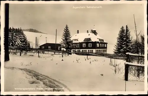 Ak Neudorf Sehmatal im Erzgebirge, Jugendheim Bethlehenstift, Winterliches Panorama