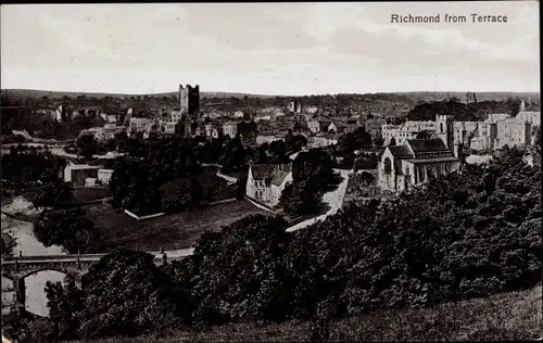 Ak Richmond Yorkshire England, Panoramic view from Terrace