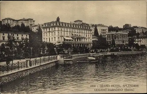 Ak Lugano Paradiso Kt. Tessin Schweiz, Grand Hotel Splendide, Uferpartie
