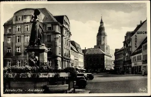 Ak Döbeln in Sachsen, Markt, Taubenmädchen Brunnen