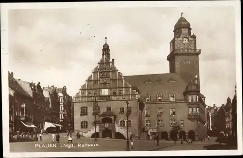 Ak Plauen im Vogtland, Rathaus, Straßenansicht, Läden