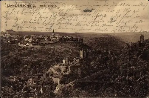 Ak Manderscheid in der Eifel Rheinland Pfalz, Panorama vom Ort u. Burgen