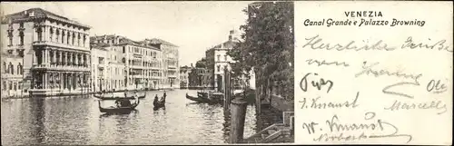 Mini Ak Venezia Venedig Veneto, Canal Grande e Palazzo Browning, Gondeln
