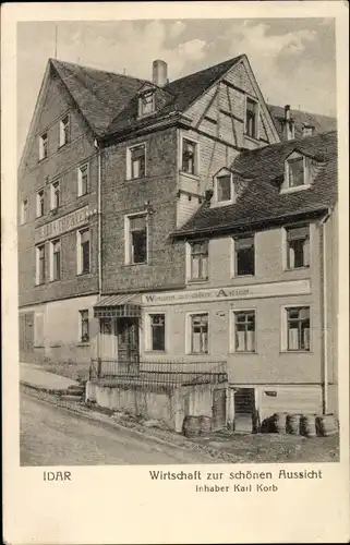 Ak Idar Oberstein an der Nahe, Wirtschaft zur schönen Aussicht, Inh. Karl Korb