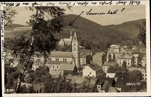 Foto Ak Kraslice Graslitz Räumertal Reg. Karlsbad, Ortschaft, Kirche