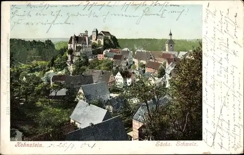 Ak Hohnstein in der Sächsischen Schweiz, Totalansicht, Burg