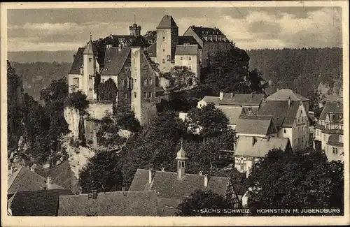 Ak Hohnstein in der Sächsischen Schweiz, Jugendburg, Blick über die Dächer der Stadt