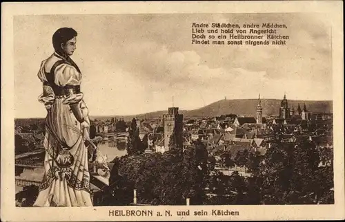 Ak Heilbronn am Neckar, Das Käthchen von Heilbronn, Stadtpanorama, Gedicht