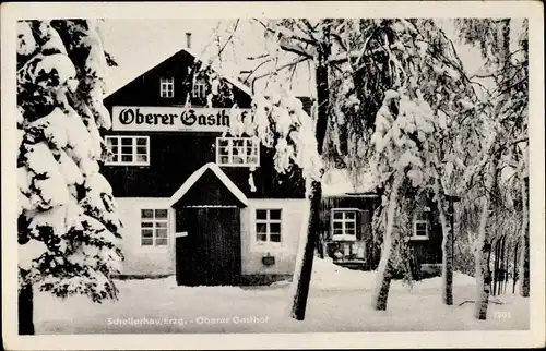 Ak Schellerhau Altenberg im Erzgebirge, Oberer Gasthof, Winter