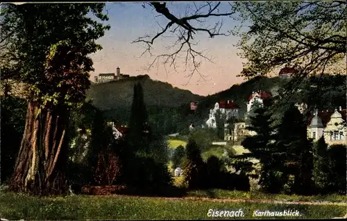 Ak Lutherstadt Eisenach in Thüringen, Teilansicht vom Ort, Karthausblick, Wartburg, Bäume