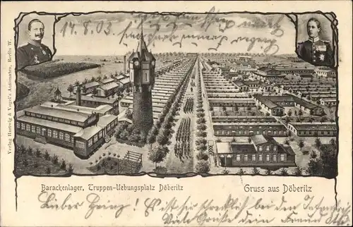 Ak Dallgow Döberitz im Havelland, Truppenübungsplatz u. Barackenlager, Turm, Wilhelm II.