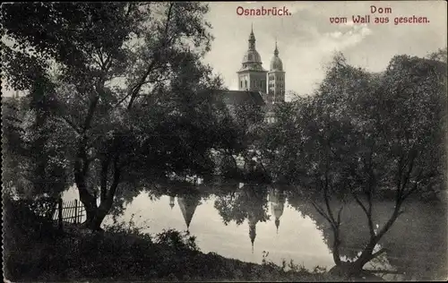 Ak Osnabrück in Niedersachsen, Blick auf den Dom vom Wall aus, Bäume, Wasser