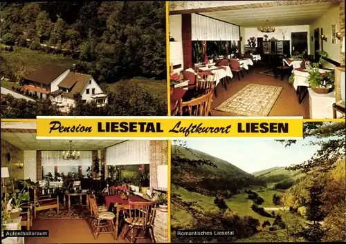 Ak Liesen Hallenberg in Nordrhein Westfalen, Pension Liesetal, Außen- u. Innenansicht, Talpartie