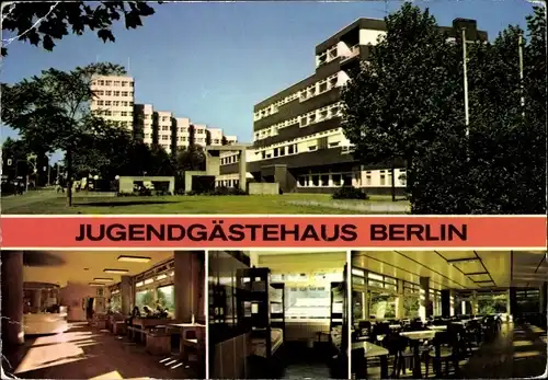 Ak Berlin Tiergarten, Jugendgästehaus, Außen- u. Innenansicht, Schlafraum, Esstische