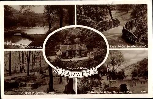Ak Darwen North West England, Sunnyhurst Wood, Wading Pond, Rustic Bridge, creek, Huntington Bridge