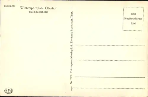 Ak Oberhof im Thüringer Wald, Schlosshotel, Skifahrer, Schneelandschaft