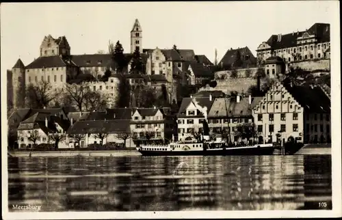 Ak Meersburg am Bodensee Baden Württemberg, Uferpartie, Stadtbild, Dampfer