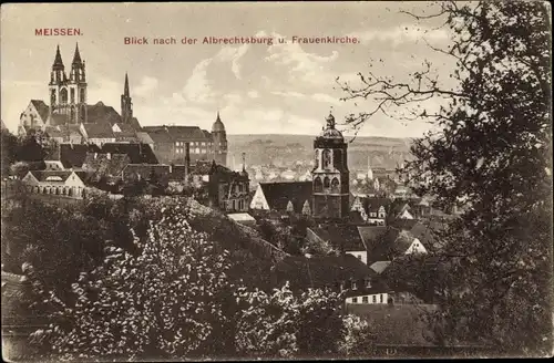 Ak Meißen in Sachsen, Blick nach der Albrechtsburg u. Frauenkirche