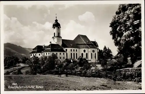 Ak Wies Steingaden in Oberbayern, Wieskirche, Wallfahrtskirche, Außenansicht