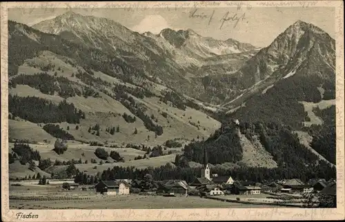 Ak Fischen im Allgäu in Schwaben, Panorama vom Ort u. Alpen