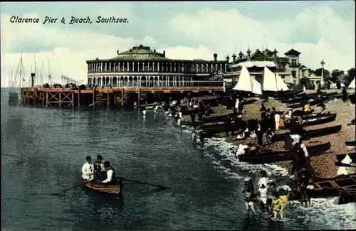 Ak Southsea Portsmouth England, Clarence Pier, Beach