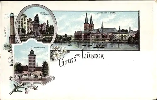 Litho Lübeck in Schleswig Holstein, Geibeldenkmal, Museum, Dom, Burgtor
