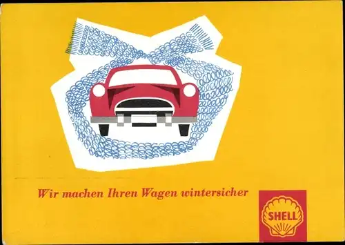 Künstler Ak Wir machen Ihren Wagen wintersicher, Shell Reklame