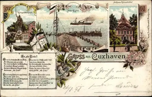 Litho Cuxhaven in Niedersachsen, Alte Liebe, Schloss Ritzebüttel, Kriegerdenkmal