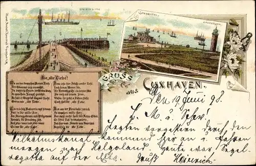 Litho Cuxhaven in Niedersachsen, Alte Liebe, Seepavillon, Leuchtturm