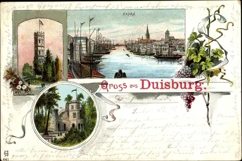 Litho Duisburg im Ruhrgebiet, Hafen, Aussichtsturm