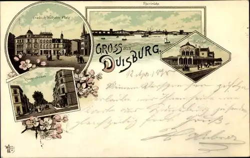 Litho Duisburg im Ruhrgebiet, Friedrich Wilhelm Platz, Königsstraße, Bahnhof