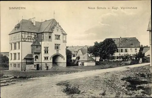 Ak Simmern im Rhein Hunsrück Kreis, Neue Schule, Ev. Vereinshaus